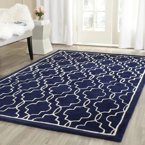 Vista 14 de SAFAVIEH Chatham Collection CHT723C - Alfombra decorativa de lana geométrica de alta calidad, hecha a mano, 2 x 3 pies, color azul oscuro/marfil