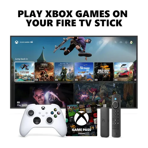 Vista 22 de Xbox Wireless Controller (2025) Carbon Black + Fire TV Stick 4K Game Pass Ultimate 1 Month - Gaming Bundle, Windows, Mobile & Smart TVs