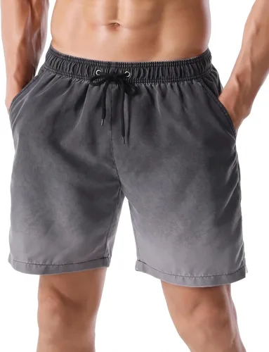 Vista 9 de Nonwe Traje de baño para hombre, ropa de playa, secado rápido, retro, suave, lavado, con cordón 275-Negro