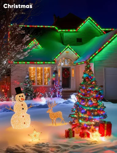 Vista 6 de GZBtech Tira de luces LED RGB+IC+CCT 5.00 m/16.4 pies, luz festiva persiguiendo colores para exteriores con blanco cálido y frío, impermeable IP65