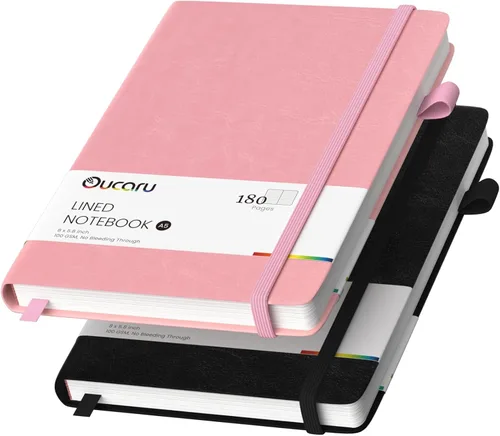 Vista 43 de Oucaru Cuaderno rayado, paquete de 4, 180 páginas, diarios A5 para escribir, papel grueso de 100 GSM, cuadernos pequeños diarios para mujeres