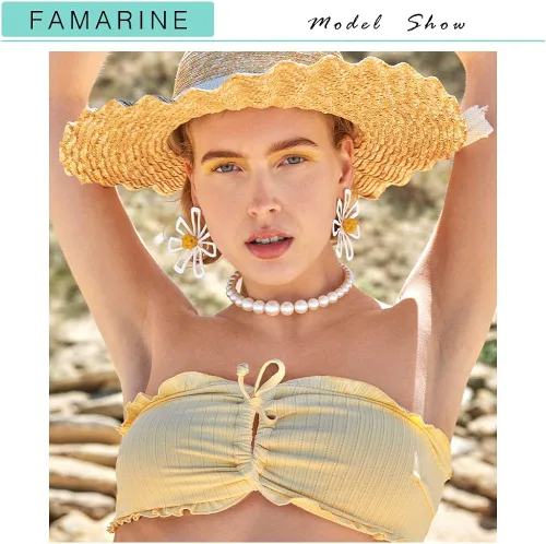 Vista 3 de FAMARINE Gargantilla de perlas, pulsera de perlas, collar simple para boda, Latón, No es una piedra preciosa