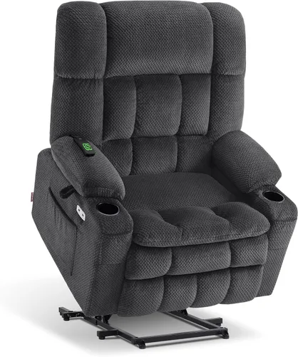 Vista 19 de MCombo Silla reclinable eléctrica de motor dual con masaje y calor para personas mayores, posición infinita, puertos USB, portavasos, tela 7890 Beige