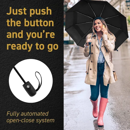 Vista 6 de Windproof Travel Umbrellas for Rain - Lightweight, Strong, Compact with & Easy Auto OpenClose Button for Single Hand Use - Double Vented Canopy for