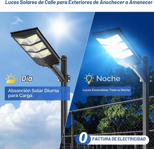 Vista 5 de OKPRO Luces solares de 6000 W para exteriores, 6500 K luz solar de calle IP66 impermeable, luces de inundación de seguridad solar con sensor
