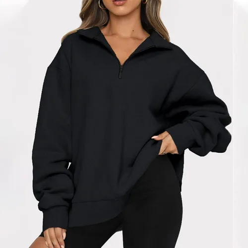 Vista 2 de Ceboyel Sudadera de gran tamaño con cremallera de un cuarto para mujer, sudadera con capucha Y2K para otoño, ropa de moda 2023