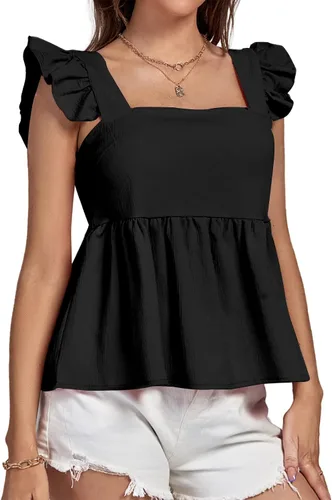 Vista 3 de LYANER Blusa sin mangas con volantes y cuello cuadrado para mujer