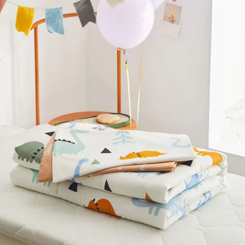 Vista 3 de Joyreap Juego de ropa de cama de algodón de 4 piezas para niños y niñas, diseño reversible con temática de dinosaurios, color crema y naranja
