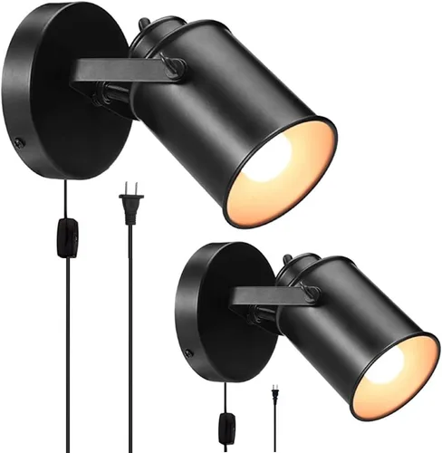 Vista 6 de NOTOC Lámpara de pared industrial ajustable retro negra, enchufable, apliques de pared basculantes con interruptor de encendido/apagado para Bronce