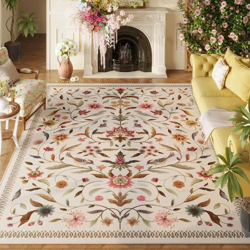 Vista 32 de Alfombra de entrada vintage con medallón floral de 2 x 3 pulgadas, lavable a máquina, alfombra de entrada de pelo bajo, suave, pequeña, alfombra