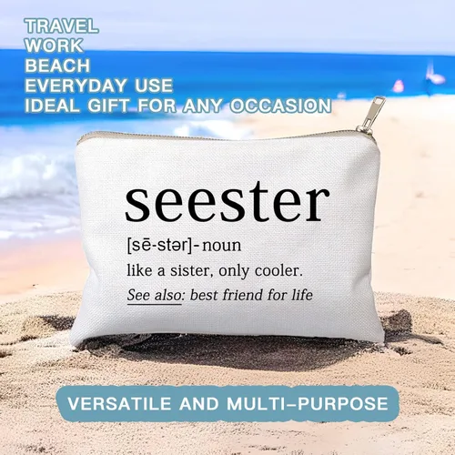 Vista 4 de Seester Like A Sister Only Cooler Seester Definition Funny Sister Cosmetic Bag Best Friend Gift Bestie Makeup Bag Funny Saying Travel Bag Best