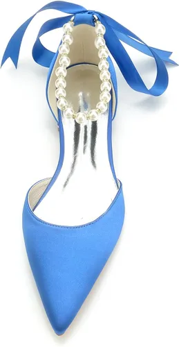Vista 3 de Zapatos de boda de satén de perlas para mujer, zapatos de boda con correa de tobillo, zapatos de novia formales para baile de graduación, vestido