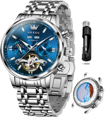 Vista 17 de OLEVS Automatic Watches for Men Luxury Skeleton Multi-Function Mechanical Watch Self Winding Date Waterproof Luminous Mens Watch