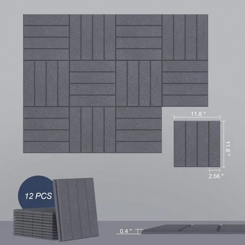 Vista 6 de UMIACOUSTICS 12 paneles acústicos, 11.8 x 11.8 x 0.4 pulgadas, paneles de pared absorbentes de sonido para oficina, estudio, cine en casa, gris