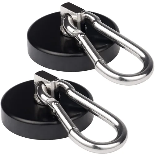 Vista 14 de WELLZEER Ganchos magnéticos de 100 libras, ganchos magnéticos negros con mosquetón giratorio para colgar refrigerador, fuerte imán de neodimio