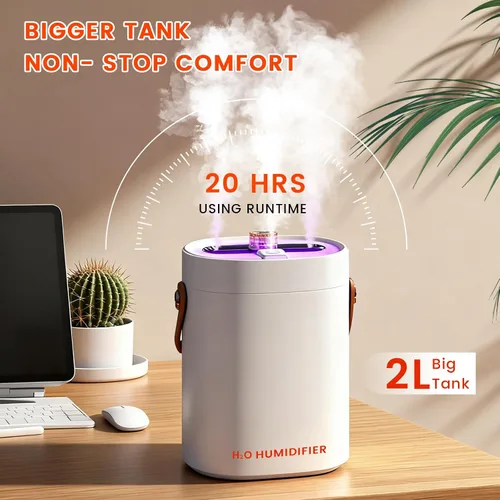 Vista 3 de Humidificador de 2L para dormitorio, humidificadores portátiles de niebla fría, ultra silencioso, 20 dB, humidificador de aire de llenado superior