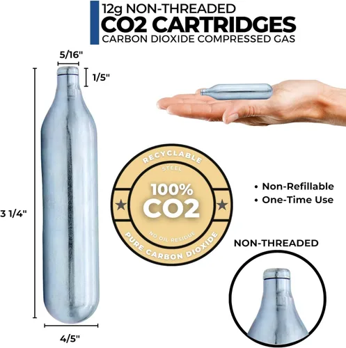 Vista 2 de ICO 12 Gram Co2 Cartridges Non-Threaded, CO2 cartridges BB Gun, CO2 BB Pistol, Airsoft Pistol, and Paintball Markers