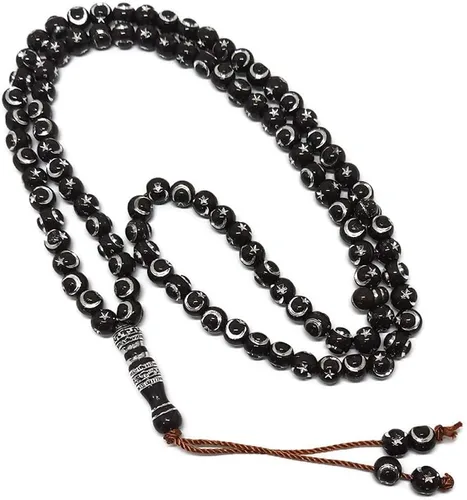 Vista 6 de Tasbih musulmán - Rosario de 99 cuentas AMN-238 con estrella lunar grabado en religioso islámico Eid Ramadán