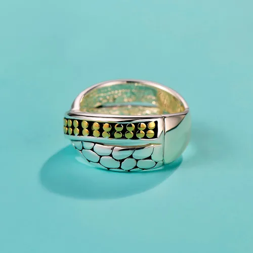 Vista 3 de UNY JEWEL Jewelry Dots X Criss Cross Anillo de dos tonos inspirado en el diseñador único para mujer, regalo de San Valentín y Navidad