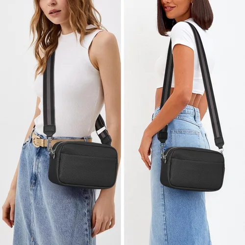 Vista 2 de Bolsos cruzados de cuero para mujer, bolso cruzado para cámara, bolso de correa gruesa, bolso de hombro pequeño de moda con correa de guitarra