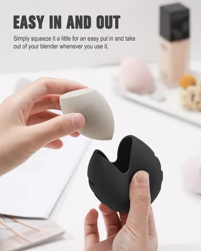 Vista 2 de FERYES Soporte para esponja de maquillaje – Estuche para mezclador de maquillaje de silicona resistente a roturas y ecológico para viajes - Negro