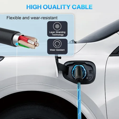 Vista 4 de Cargador Ev portátil de nivel 1 y 2 16A, cargador de coche eléctrico J1772 con cable de 25 pies, estaciones de carga de vehículos eléctricos al aire