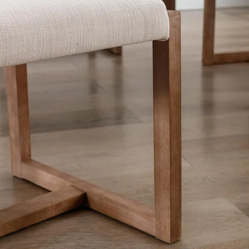Vista 7 de DUOMAY Juego de 2 sillas de comedor tapizadas, sillas de comedor modernas de mediados de siglo, sillas auxiliares de cocina de tela de lino con Beige