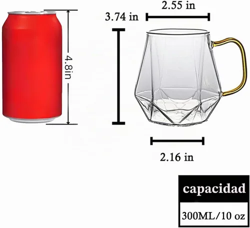 Vista 4 de AEFPOYMXU Juego de 2 tazas de café de vidrio transparente de 10 onzas con asa, resistente al calor, para licor, té, bebidas de leche, café