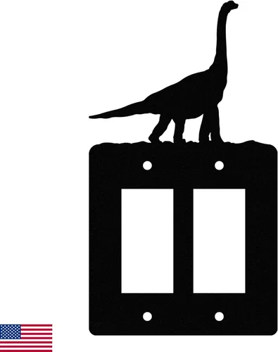 Vista 28 de Brachiosaurus Dinosaur - Placa de pared dúplex individual (potencia única, negro) American Steel Decorative Electrical Covers, 1-gang Outlet