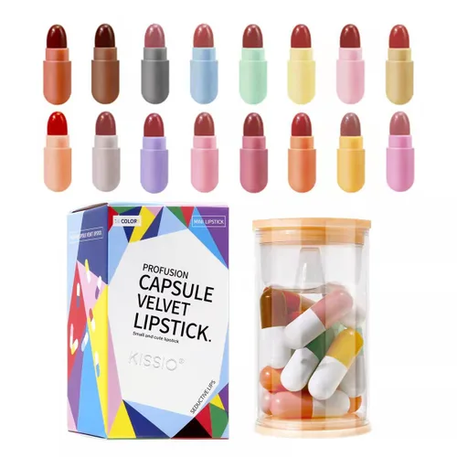 Vista 7 de KISSIO Juego de mini lápiz labial de 12 colores, lápiz labial mate, cápsulas de labios, impermeable, cápsulas de larga duración, lápiz labial