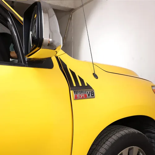 Vista 6 de 2 piezas de calcomanías para panel de hojas laterales de automóvil para Toyota Tundra 2007-2013, accesorios de fibra de carbono real, calcomanía