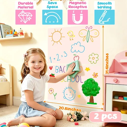 Vista 2 de Magnetic Wall Decal Magnet Board for Kids Playroom Peel and Stick 2Pcs Peel and stick, self adhesive, for toddler bedroom playroom homeschool