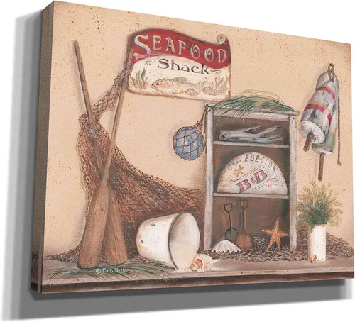 Vista 2 de Epic Graffiti 'Seafood Shack' por Pam Britton, arte de pared en lienzo, 16 x 12 pulgadas