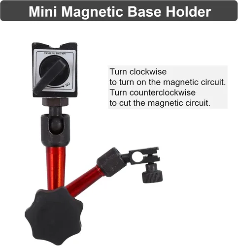Vista 5 de KUIDAMOS Mini soporte de base magnética, base indicadora de dial, base magnética ajustable de 7.8 pulgadas con herramienta indicadora de tres