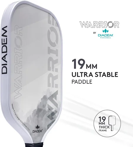 Vista 3 de Diadem Warrior pala de pickleball Cara de fibra de carbono, núcleo híbrido 3X de polímero de Nomex en forma de panal L-Core, superficie de pintura