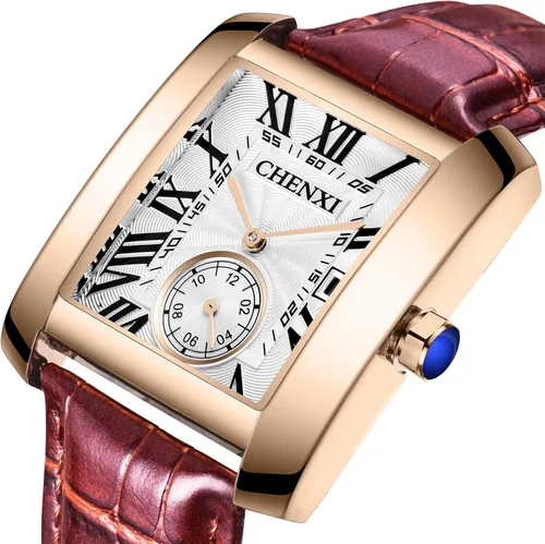 Vista 7 de Reloj cuadrado de cuero sin mangas hombres negro rectangular cara impermeable vintage 1950s relojes analógicos clásico número romano calendario