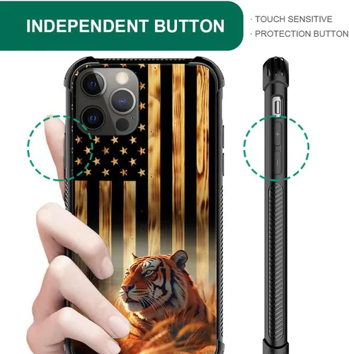 Vista 3 de DJSOK Funda compatible con iPhone 11, funda clásica de grano de madera con diseño de bandera estadounidense y tigre para iPhone 11, funda resistente