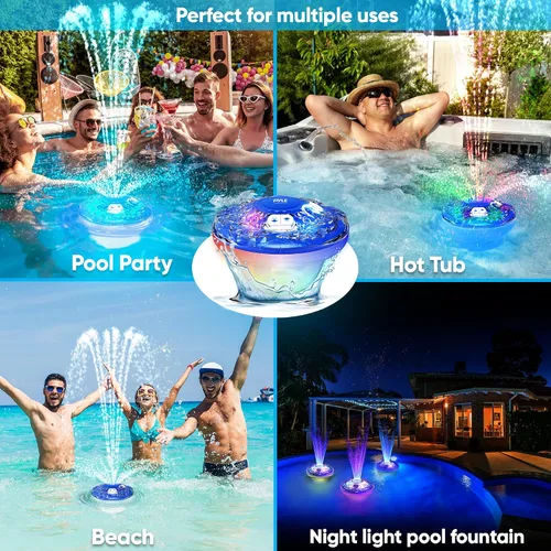 Vista 6 de Pyle Fuente flotante para piscina con espectáculo de luz LED de 6 modos, resistencia al agua IP68, batería recargable incorporada, rociador flotante