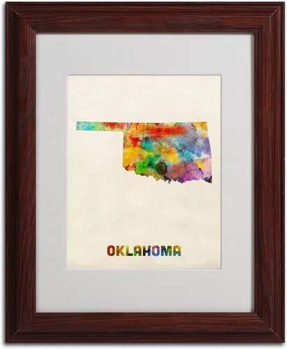 Vista 2 de Trademark Fine Art Mapa de Oklahoma - Arte enmarcado enmarcada de Michael Tompsett en marco de madera, 11 x 14 pulgadas
