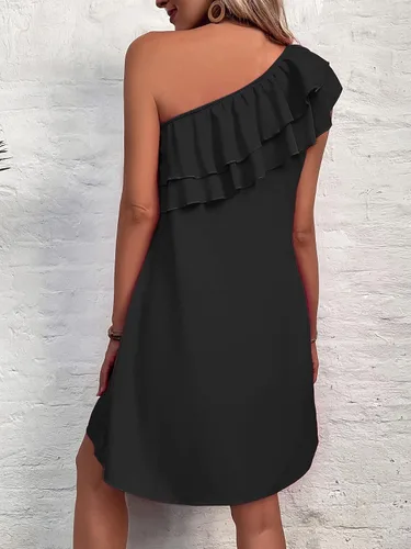 Vista 2 de Floerns Vestido tipo túnica con volantes y escalonado de un hombro para mujer