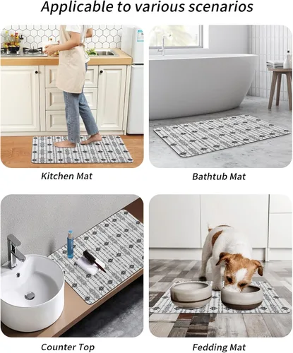 Vista 6 de Tapete de baño bohemio indio negro para bañera, antideslizante, de secado rápido y absorbente, de tierra de diatomeas, lavable, geométrico, nativo