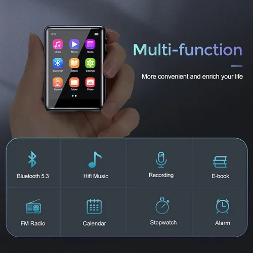 Vista 5 de Reproductor de MP3 con Bluetooth 5.3, reproductor de música portátil de alta fidelidad sin pérdidas con altavoz, memoria integrada de 64 GB, radio