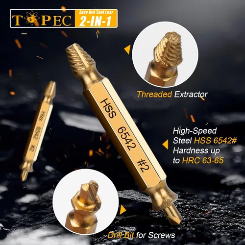 Vista 4 de TOPEC Juego de Extractor de Tornillos Pequeños, 13 Piezas Herramienta de Extracción de Tornillos Dañados, Kit HSS 6542 Easy Out para Sujetadores