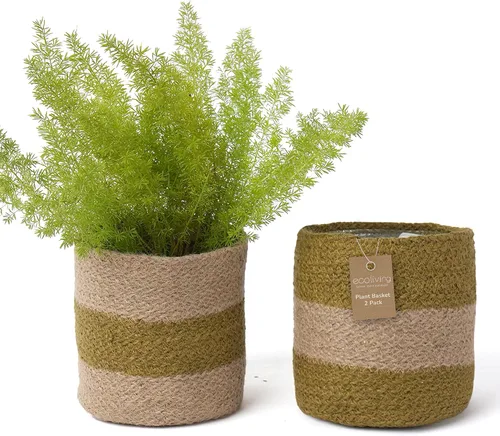 Vista 15 de Cesta de maceta de yute - Cubiertas de cuerda de yute tejidas para decorar suculentas de interior/exterior, macetas pequeñas - Juego de 2