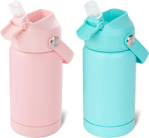 Vista 13 de Kerilyn - Botella de agua para niños, de acero inoxidable, con pajilla a prueba de fugas, con aislamiento térmico, libre de bisfenol A, unisex
