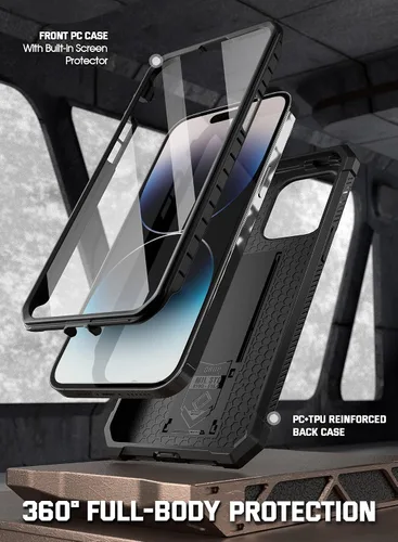 Vista 3 de Poetic Funda compatible con iPhone 14 Pro Max, funda Spartan para iPhone 14 Pro Max, textura de cuero resistente a prueba de golpes, con protector