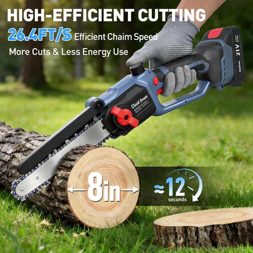 Vista 2 de Motosierra inalámbrica, motosierra eléctrica sin escobillas con 2 baterías 8 PULGADAS,Engrasador automático,Cortador de ramas de corte de madera