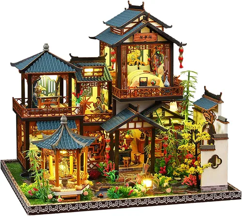 Vista 9 de Kit de rincón de libros de bricolaje, kit de casa de muñecas en miniatura con muebles y luz LED, rompecabezas 3D de madera para libros, kits