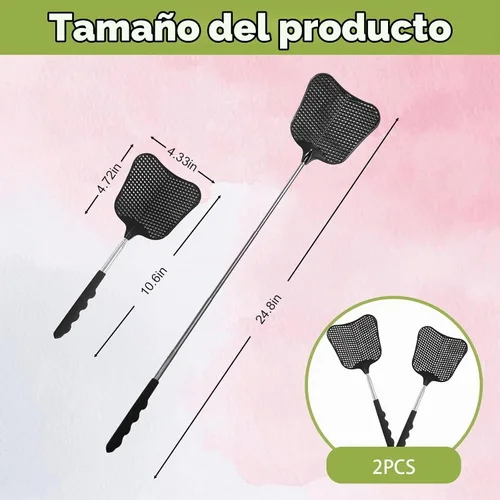 Vista 2 de Juego de Matamoscas de Servicio Pesado, con Mangos Extensibles Telescópicos de Acero Inoxidable Duraderos, para Hogar, Aula, Interior Exterior 2