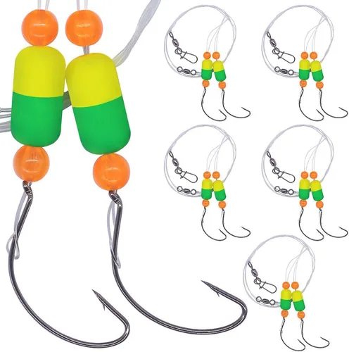 Vista 9 de Aparejos Pompano para Pesca de Surf en Agua Salada con Gancho de Doble Círculo y Espacio Amplio - Juego de 6 Accesorios de Pesca de Surf
